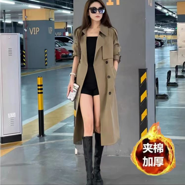 上新过膝风衣女装2025春秋气质设计英伦双排扣中长款宽松外套|undefined