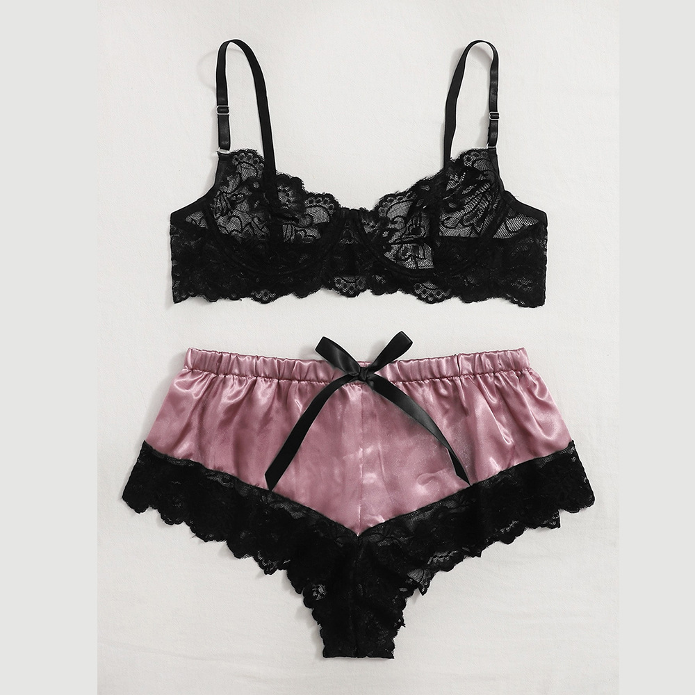 lace bra satin short skirt two-piece lingerie set nihaostyles clothing wholesale NSFCY83321