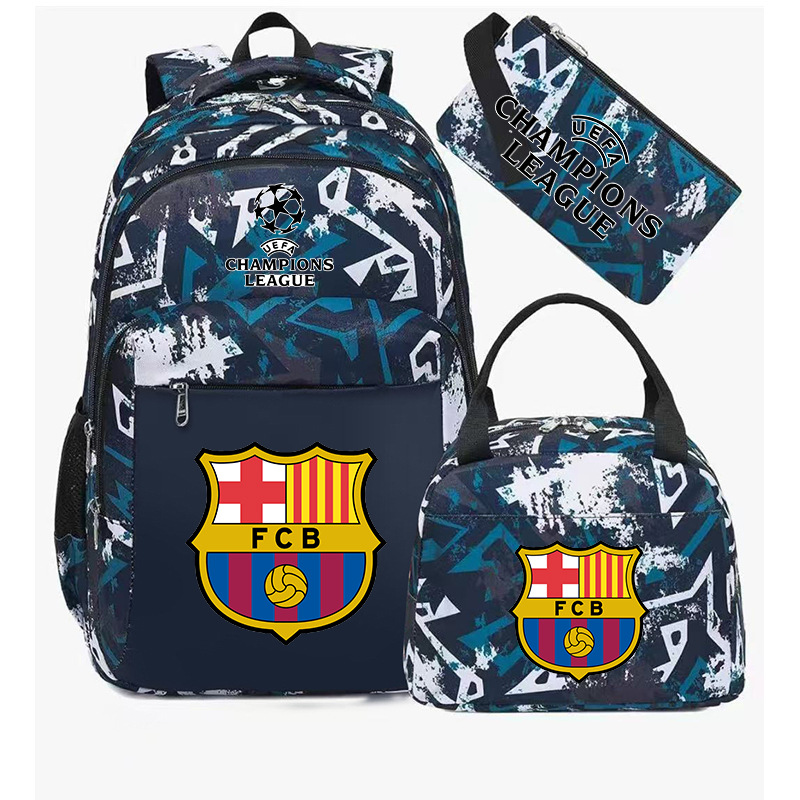 Aficionados al fútbol del Real Madrid Chelsea estudiantes de primaria alrededor de la mochila del Bayern mochila de tres piezas de gran capacidad