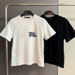 8806美系高坪量綿植毛刺繍アルファベット丸首修身カジュアル半袖tシャツ女性