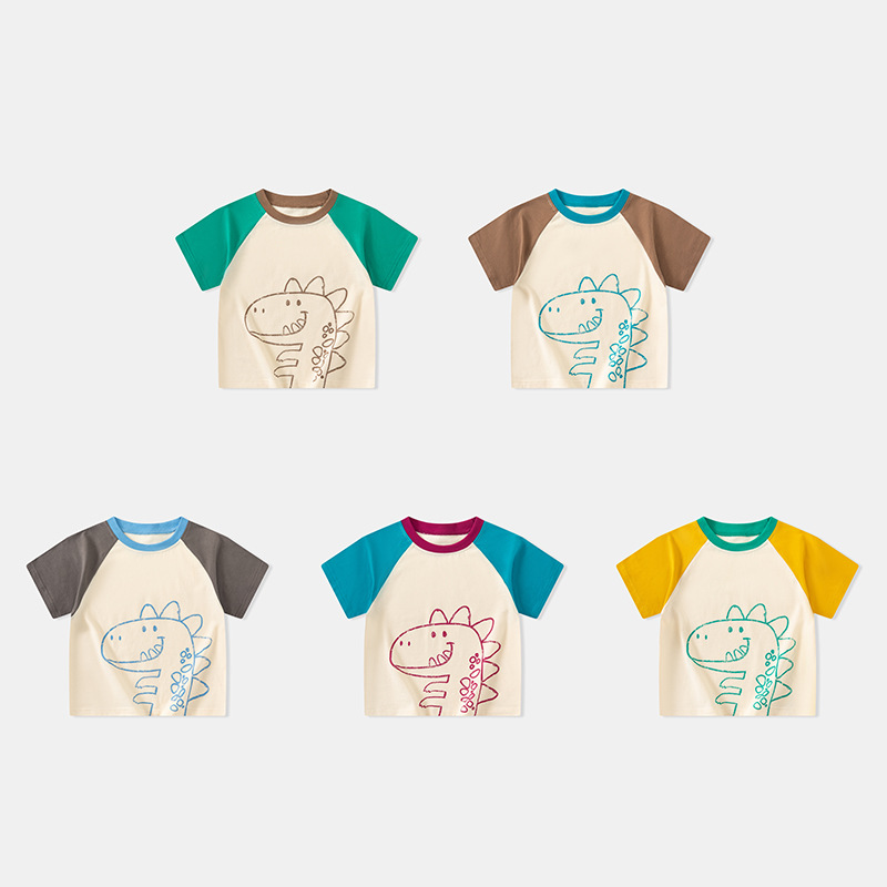 Betop comercio exterior ropa para niños verano nuevo estilo para niños camiseta de manga corta niños ropa de bebé dibujos animados superior de dinosaurio al por mayor