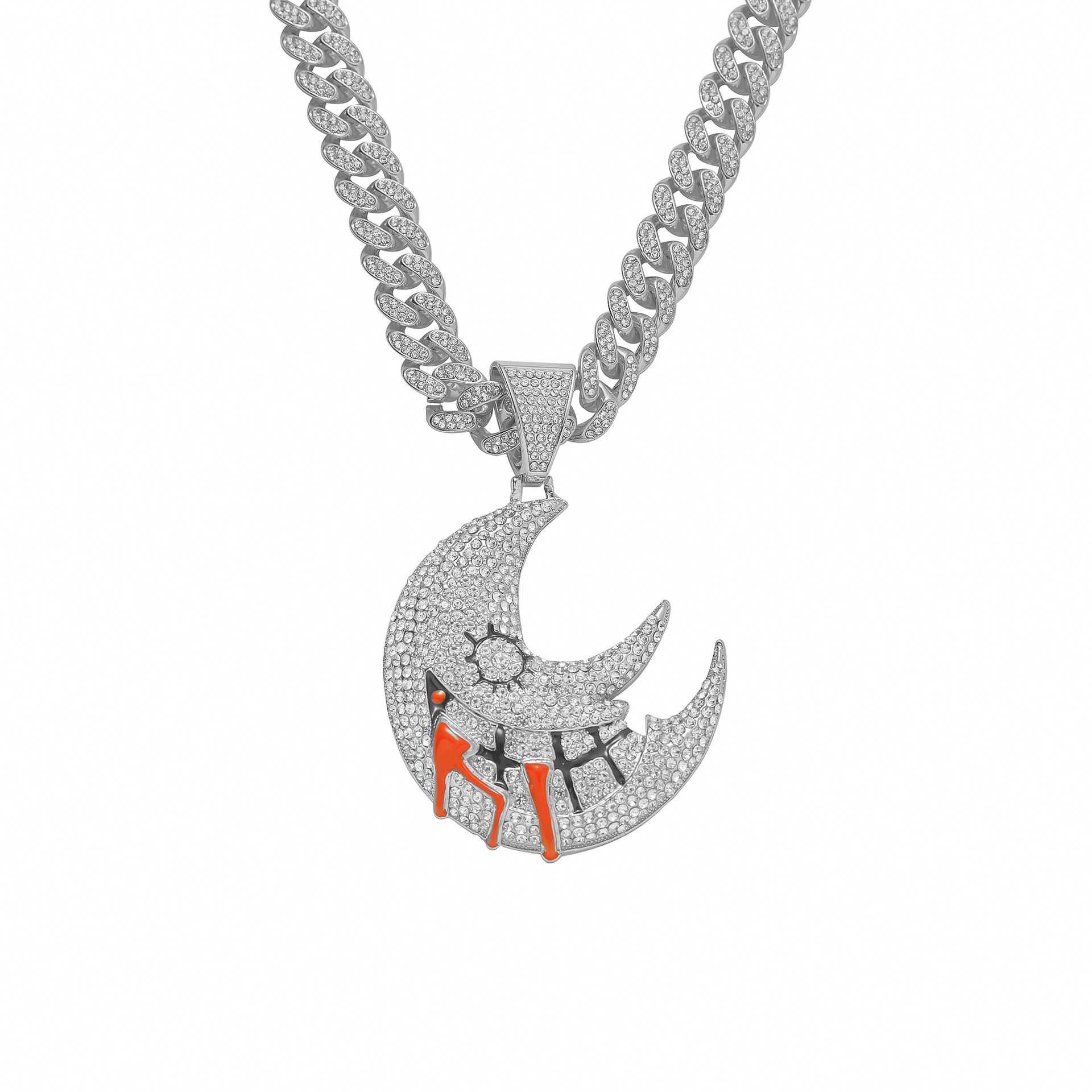 Hip-hop Moon Alloy Plating Inlay Rhinestones Men's Pendant Necklace Necklace Pendant display picture 2