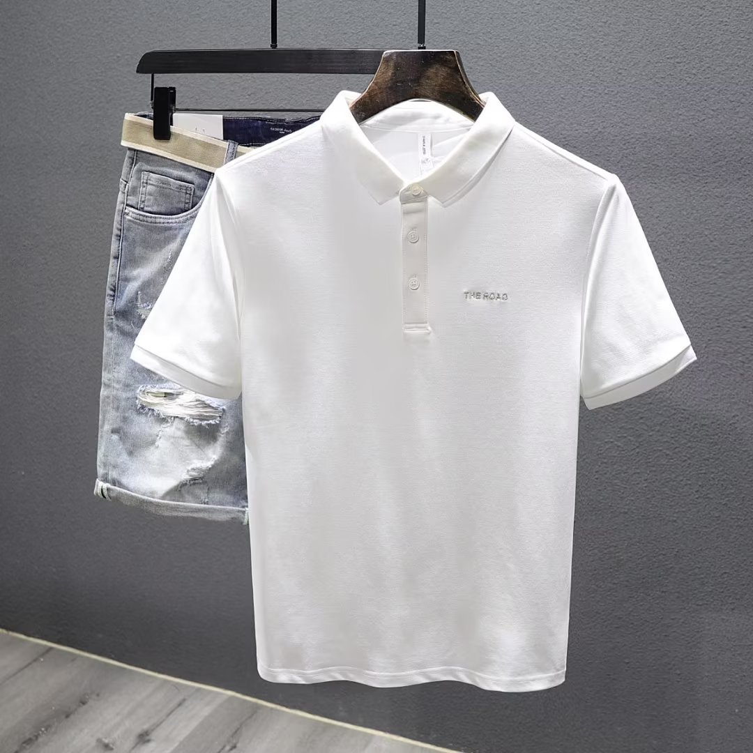 Polo estiva da uomo a righe sottili in cotone perlato con maniche corte, marca, ricamata estiva da uomo ampia e alla moda_voghion.com