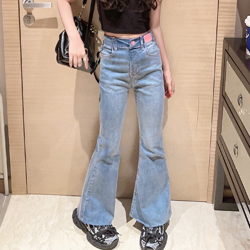 Girls' Spring Pants 2024 New Children's Elastic Denim Spring Autumn Girl Long Pants Big Kids Bell Bottom Pants Children's Clothing