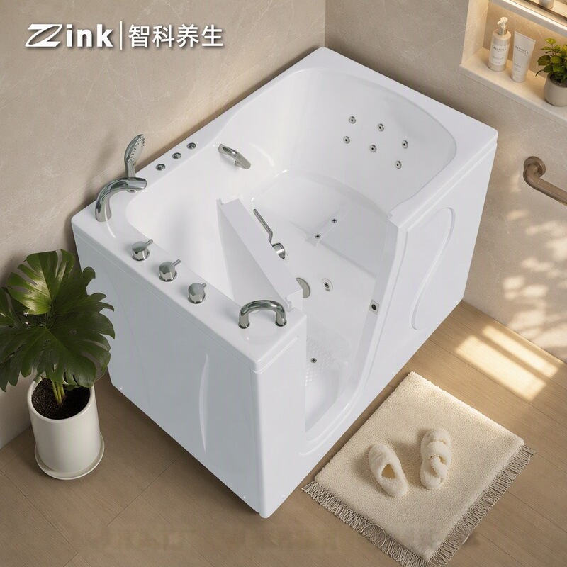Acrylic Walk-In Bathtub for the Elderly, Single-Person, Low Threshold, with Handrails, Non-Slip, Sitting Massage Bathtub, Supply Source for Bathing