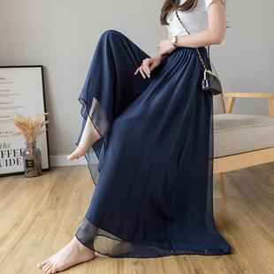 Real Shot of Chiffon Wide-Leg Pants for Women 2025 Summer New Style Large Size Mercerized Chiffon Lined Wide-Leg Culottes