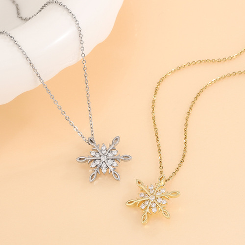 Women's Cross-Border Elegance Diamond-Encrusted Necklace, Light Luxury Electroplated Snowflake Winter Pendant Alloy Clasp Chain Accessory Wholesale