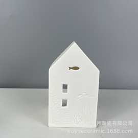 跨境新品创意欧式烛台小房子陶瓷工艺品餐厅派对氛围装饰摆件
