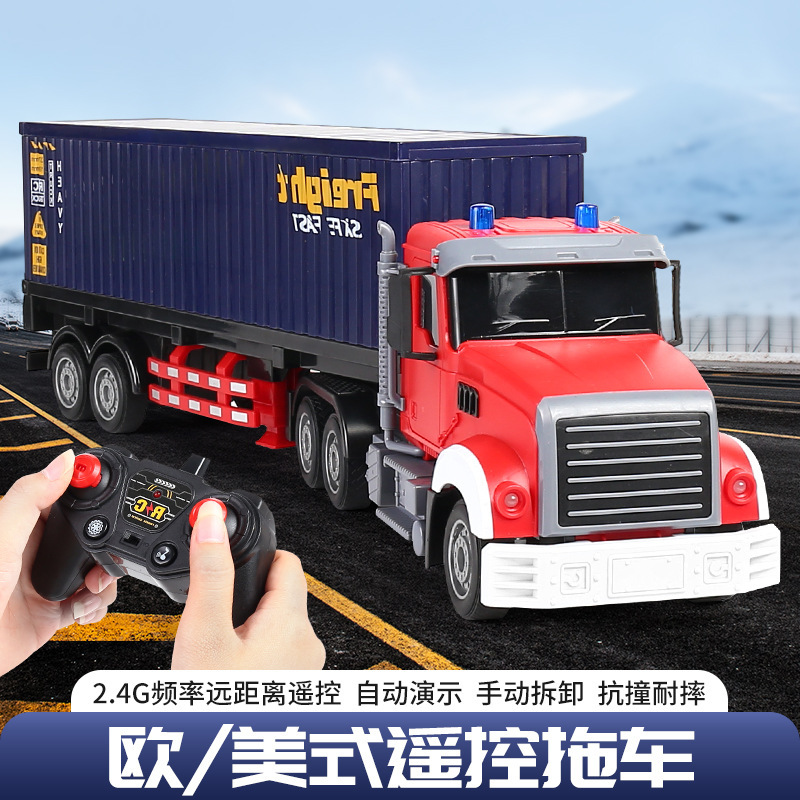 Children's Remote Control Container Truck Double-Decker Transport Truck Electric Semi-Trailer Tractor Flatbed Trailer Toy Wholesale Truck