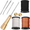 Copper handle + 4 needles + 2 thimbles + 3 colored threads