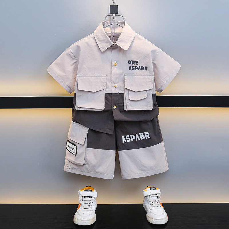 7193 Traje de manga corta de verano para niños 2025 nuevas camisas y pantalones cortos de dos piezas Ropa de verano para niños de moda