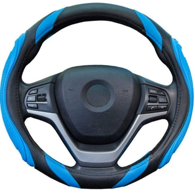 Cross-Border Fashion Splicing Car Steering Wheel Steering wheel cover - o-ring-film-nail-patch-black-blue-light-blue-38cm