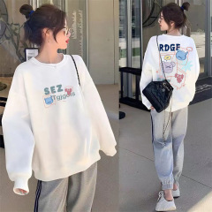 白色卡通圆领卫衣女款秋冬2025年新款爆款外套宽松慵懒风加绒上衣