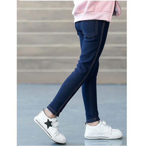 Children's winter clothing thickened middle and large girls imitation jeans trendy Korean version lined children's small mouth children's pants