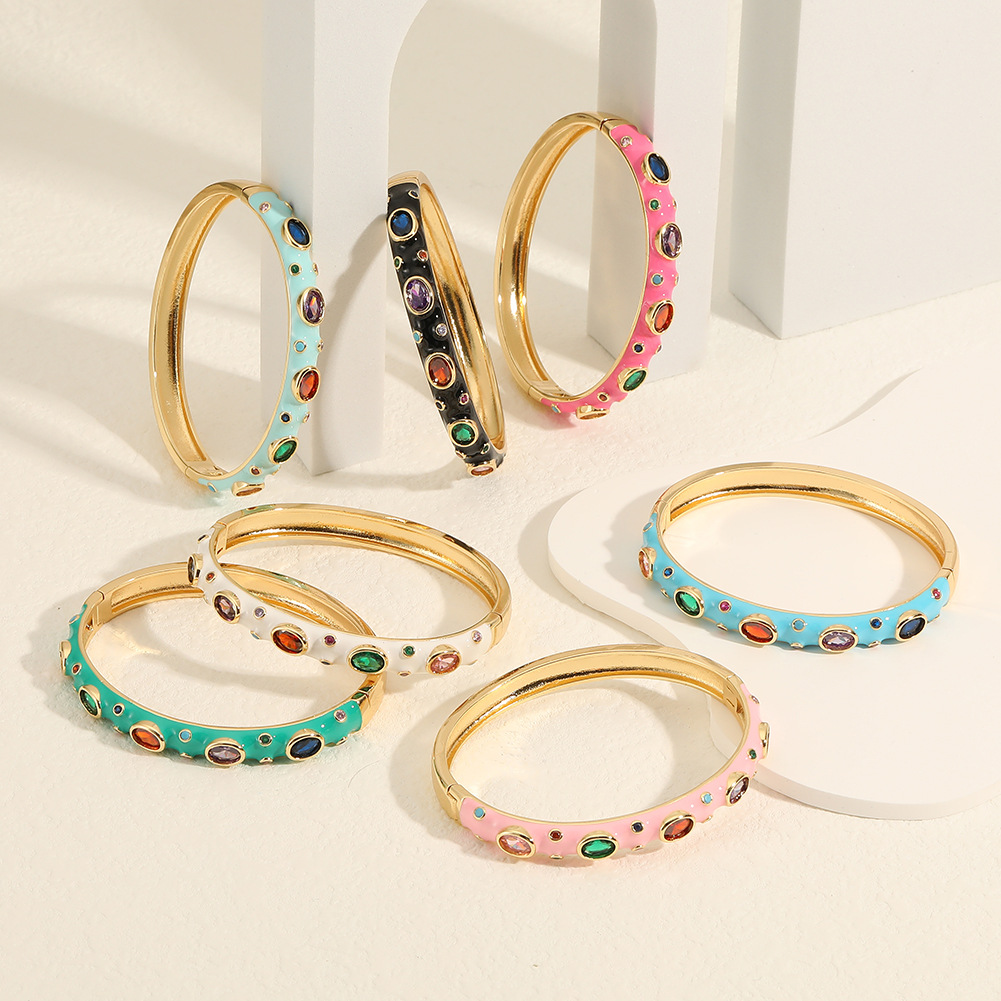 Retro Geometric Copper Bangle Inlay Zircon Copper Bracelets