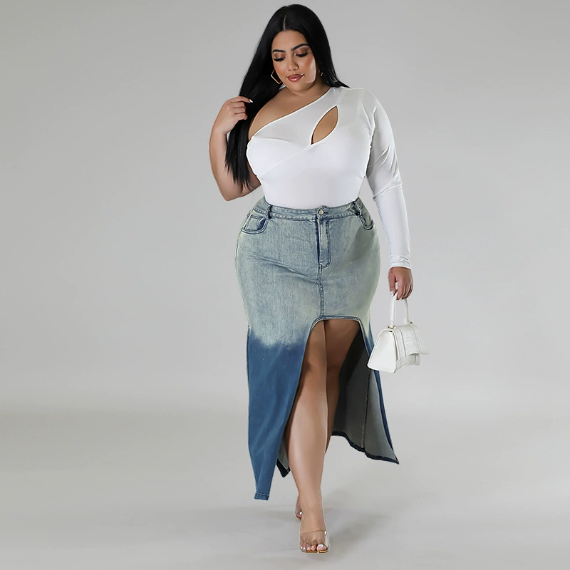 (Cross-border trading), denim skirt, J8011, plus size, gradient