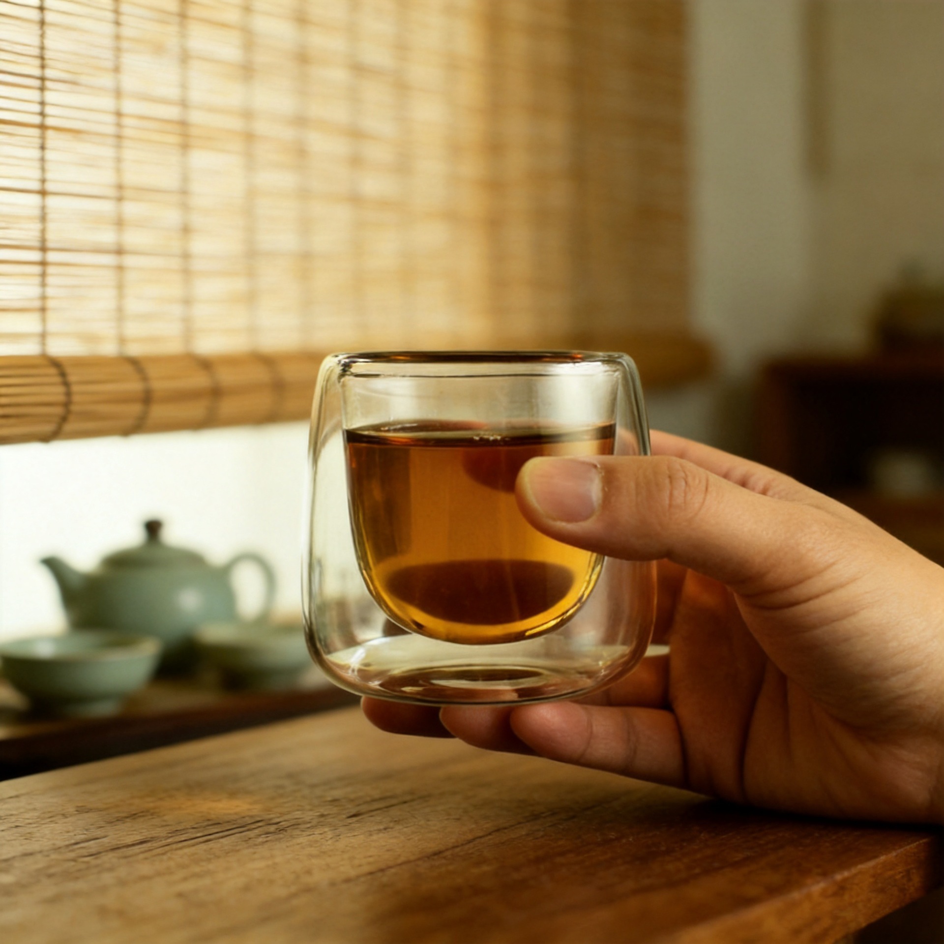 Taza de té de vidrio de doble capa resistente al calor de alta borosilicona Taza de té de kung fu resistente a quemaduras Taza de té de vidrio de doble capa transparente