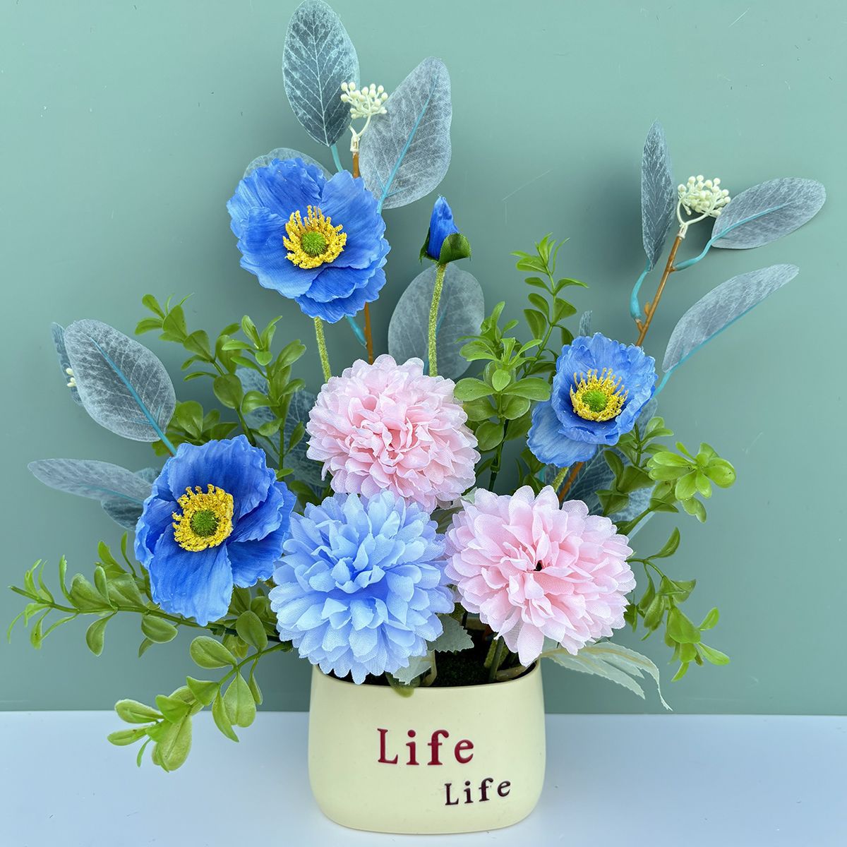 向日葵北欧客厅摆设桌面插花装饰餐桌假花家居牡丹仿真花盆栽摆件