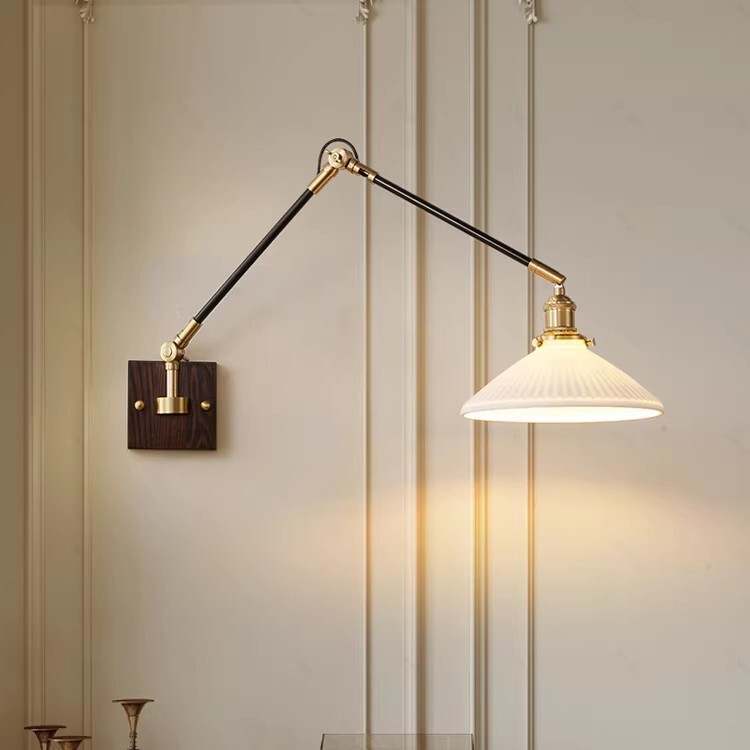 Vintage Wabi-Sabi Style Long Arm Brass Retro Glass Adjustable Wall Lamp for Bedroom, Dining Room, and Living Room Decoration Vintage Wabi-Sabi Style Long Arm Brass Retro Glass Adjustable Wall Lamp for Bedroom, Dining Room, and Living Room Decoration