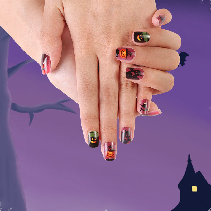 Vestido europeo americano Halloween manicure rojo negro contraste esqueleto cara fantasma cabeza de calabaza diablo manicure