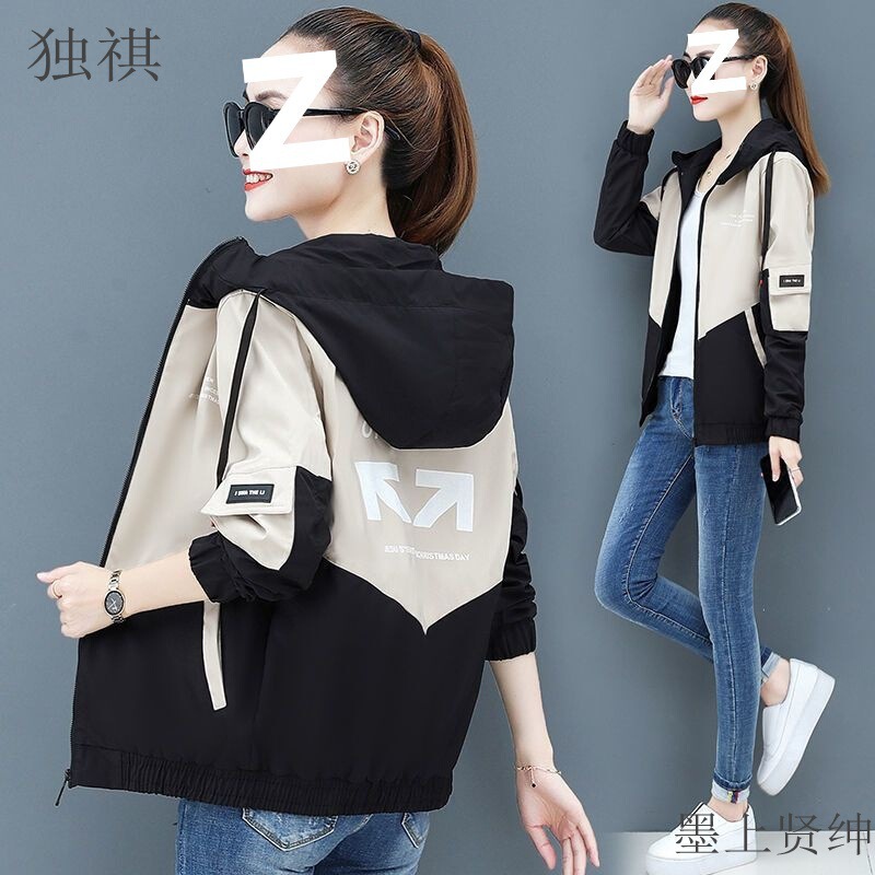 [with lining/good quality] coat women's spring and autumn hooded Korean plus size loose casual jacket baseball suit