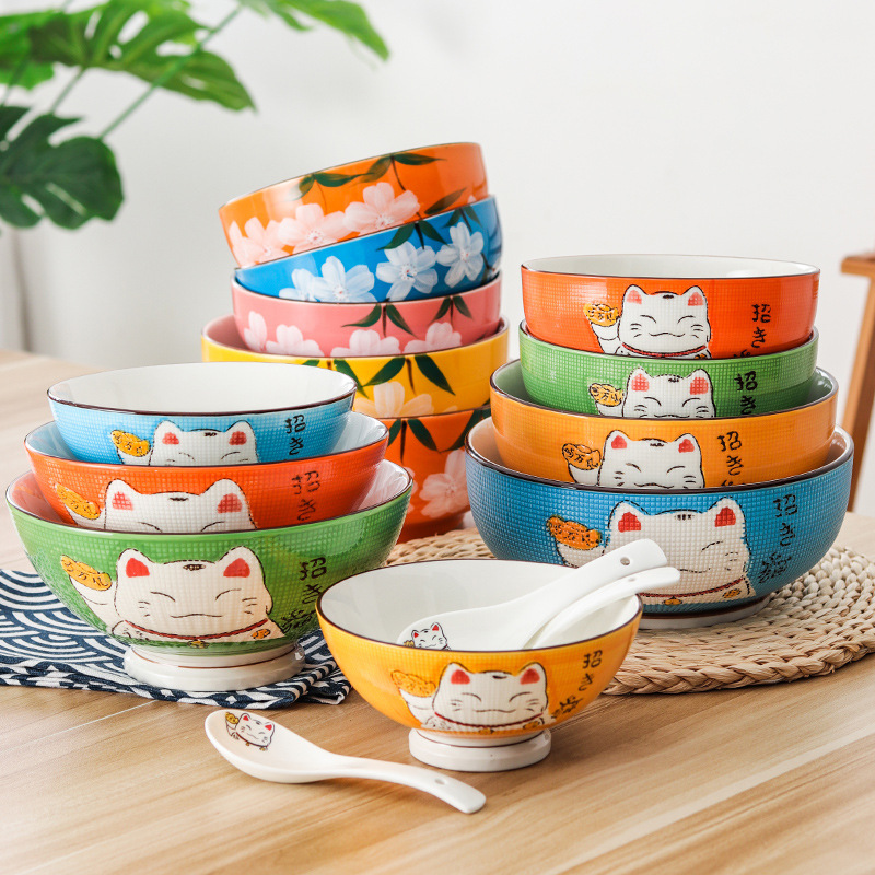 【6英寸泡面碗】食堂个性小汤碗 日式手绘可愛饭碗 创意陶瓷餐具