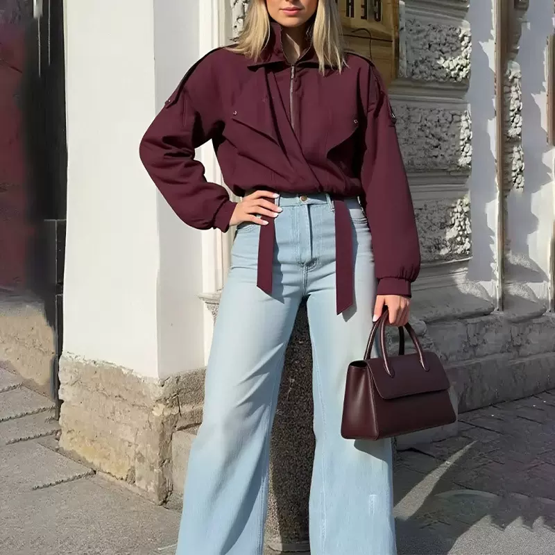 跨境亚马逊外贸女装2025秋季新款时尚休闲欧美风廓肩机车短款外套