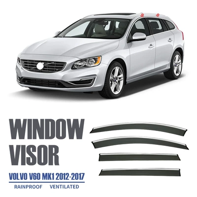 For VOLVO V60 rain shield rearview mirror rain eyebrow VOLVO V60 CROSS Window visor (Rain shield) - standard-packing-without-logo-volvo-v60-mk1-2011-2017-with-bright-strip-wb-rain-shield