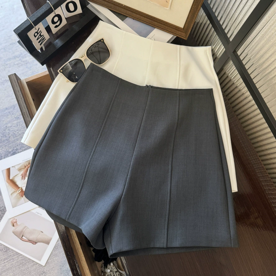 Минималистский серый костюм шорты женский весна и лето 2025 новый внешний вид тонкие прямые брюки с высокой талией A-слово повседневные брюки
