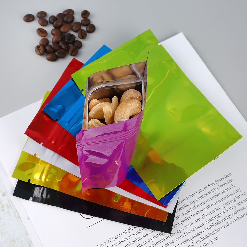 现货批发亮光铝箔自立袋 不透明彩色镀铝自封袋零食坚果热封口袋