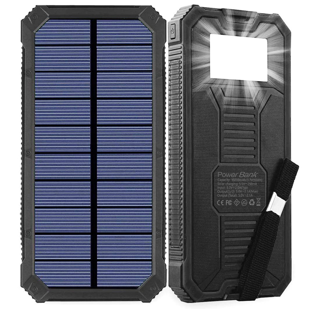 跨境货源太阳能充电宝15000mAh便携式移动电源带双USB输出防水|ms