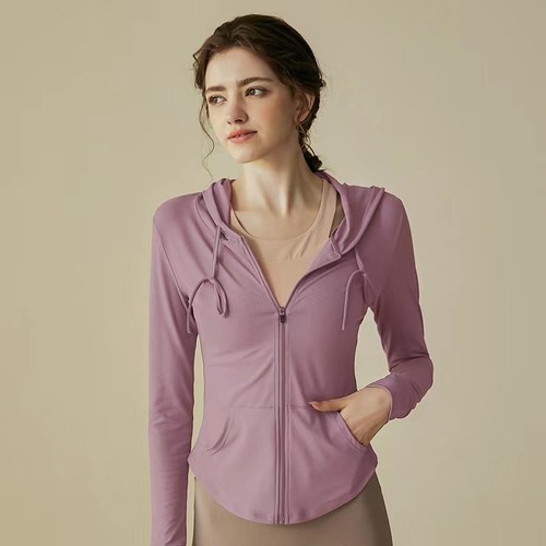 Lulu sport yoga jacket for women, hooded, long-sleeved, morning running, fitness top, quick-drying, breathable, slim-fitting yoga attire