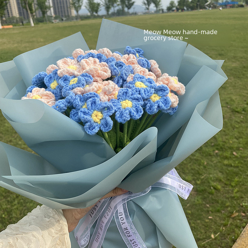 手工編織仿真花勿忘我成品自製鈎針毛線diy材料包情人節女友禮物