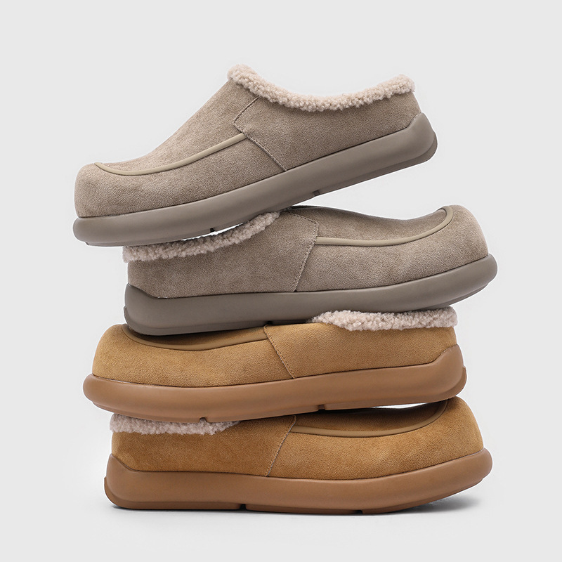 Outdoor snow boots, casual slip-on plush Birkenstock half-slippers, winter loafers for men, warm slip-on furry cotton shoes