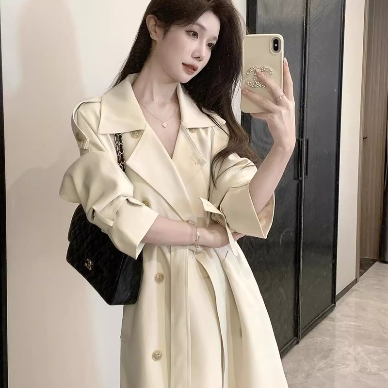 米白色风衣外套女2025春秋季新款中长款韩版气质小个子感大衣百搭|undefined