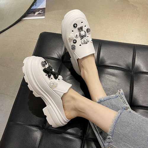 Women's Croc Shoes 2024 Spring and Summer Women's Platform Thick-soled Beach Shoes Student Baotou Outer Slippers