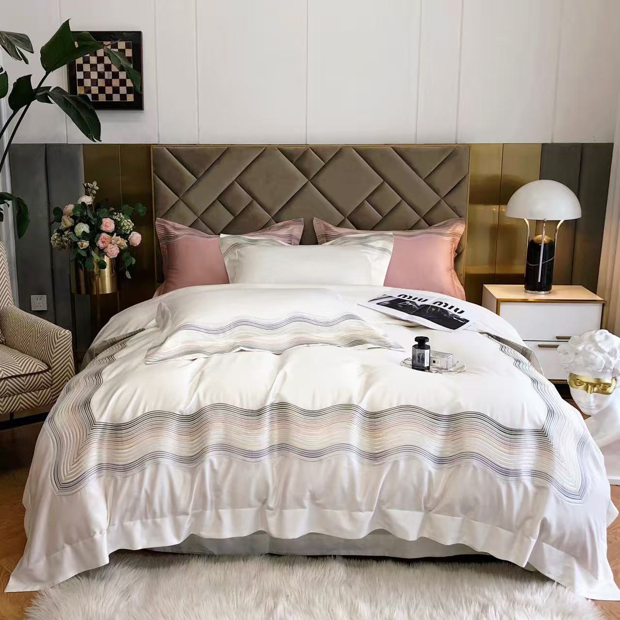 微瑕捡漏 140支匹马棉四件套全棉刺绣被套纯棉纯色轻奢床上用品