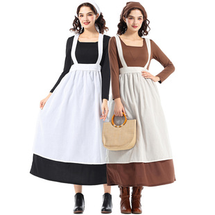 Halloween Costume Adult Female French Manor Maid dress Retro Solid Color Elegant Cinderella Maid
