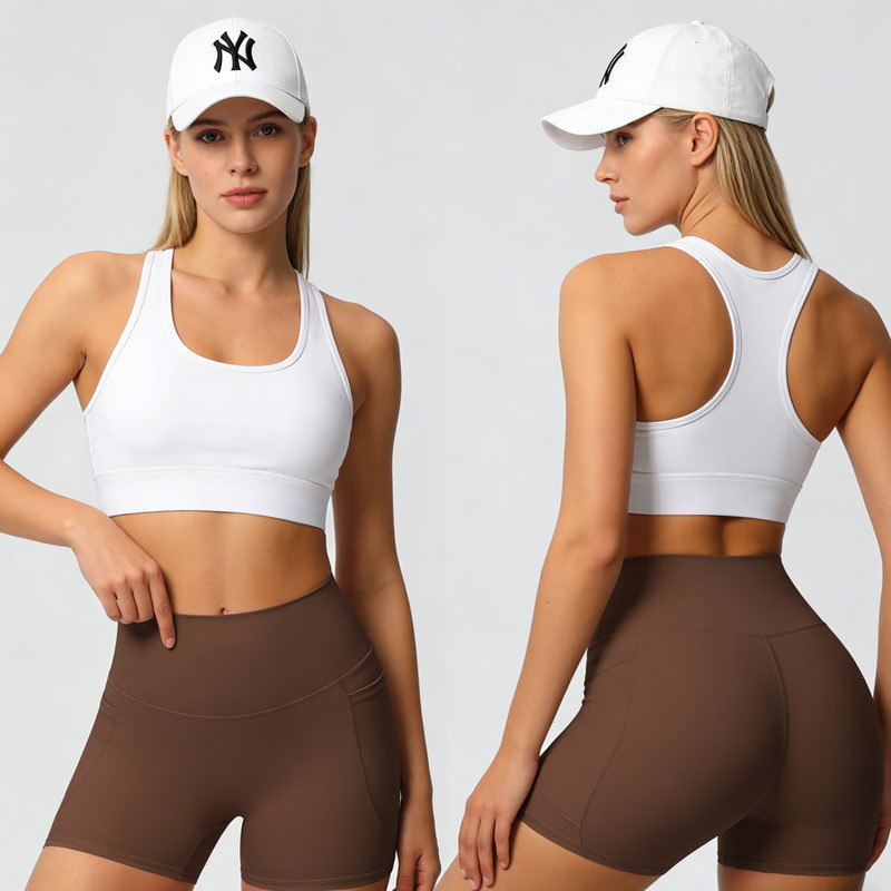 Solid Color High-Waisted Yoga Shorts with Pockets, Quick-Dry Breathable Sports Shorts, Tight-Fitting Women's Shorts