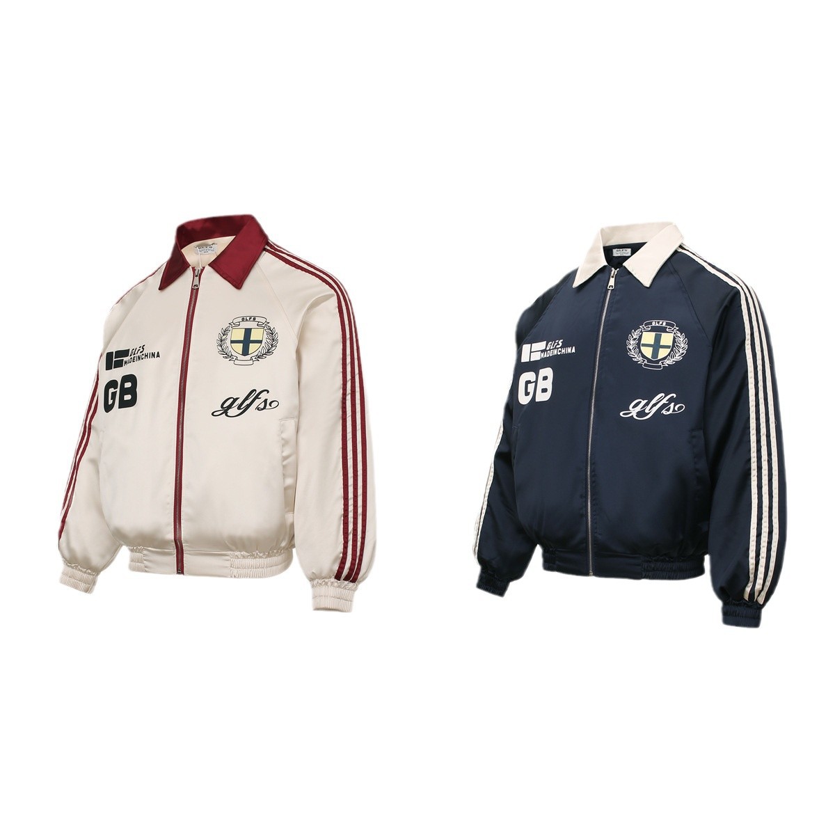 GLFS25 New American High Street Three-Stripes Color-Block Light Padded Turn-Down Collar Cotton College Style Coat Unisex_viptrois.com