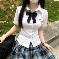 羽町原创jk短袖衬衫收腰修身校供感百搭刺绣白色jk制服学院风衬衫