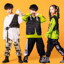 少儿童韩版机能马甲男童街舞套装女童嘻哈潮装中大童酷炫工装潮服