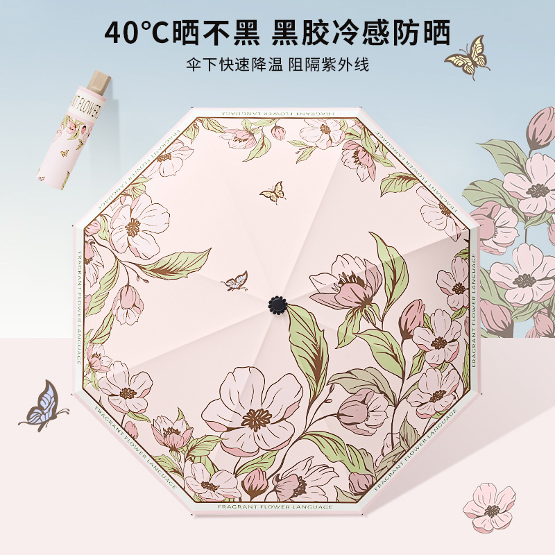 70% off Flower Language Manual Sun Umbrella Retro Rain or Shine Vinyl Sunscreen Sun Umbrella Umbrella Manufacturer Bulk Wholesale