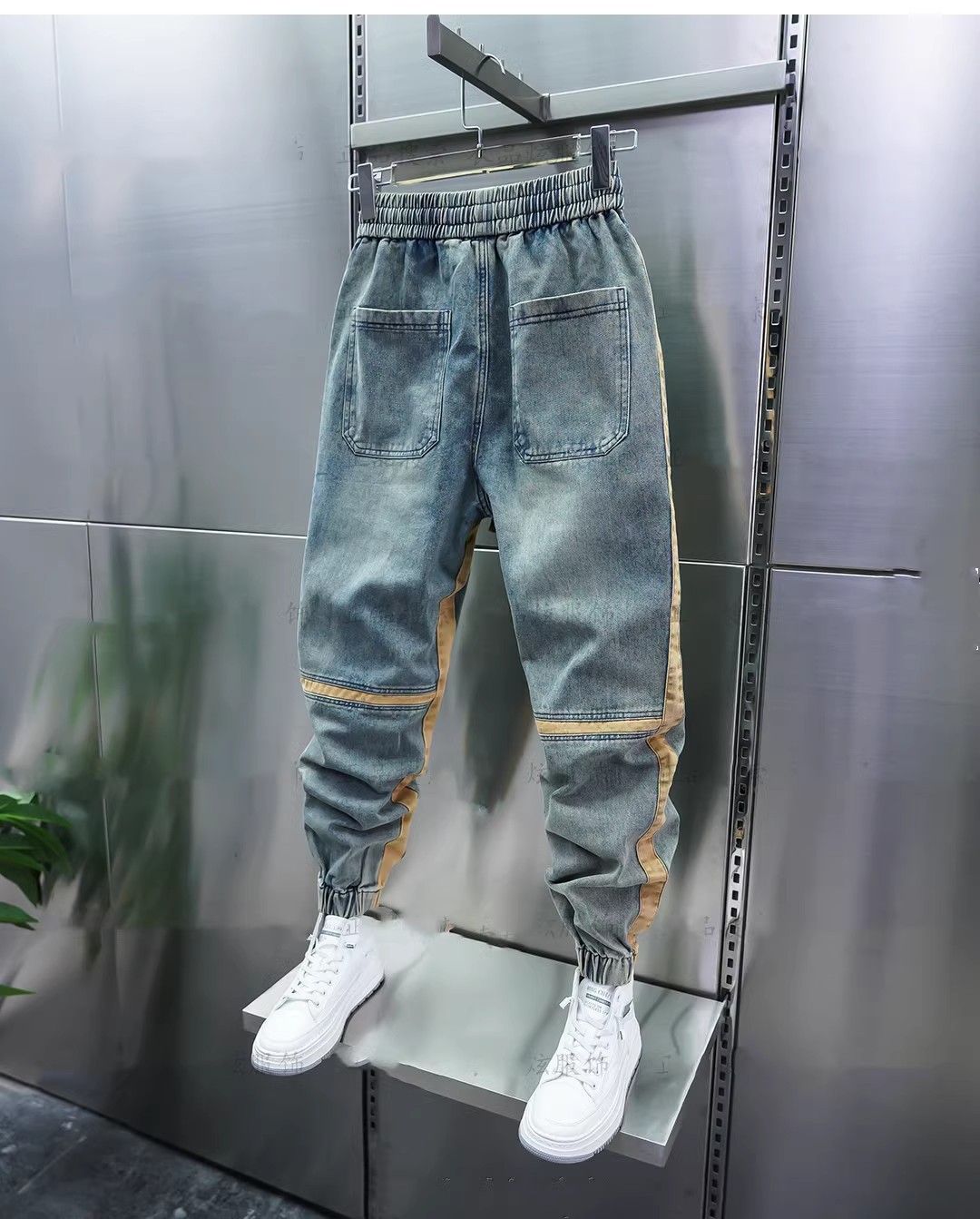 Men's Slim Fit Patchwork Distressed Jogger Jeans Elastic Waist_voghion.com