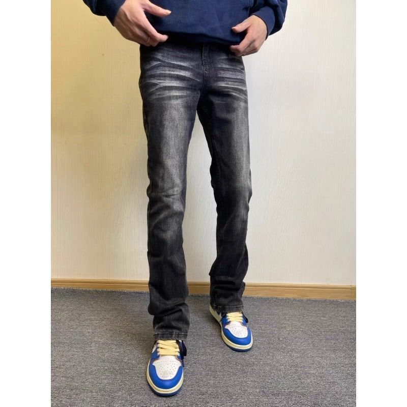 Cleanfit スタイル 517 マイクロフレアテクスチャーウォッシュレトロトレンディジーンズメンズスリムフィット春と秋の多用途パンツ|undefined