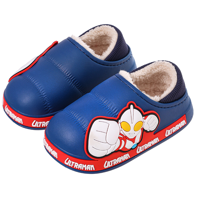 Zapatillas para niños Ultraman niños dibujos animados invierno hogar interior y exterior para usar zapatillas de algodón impermeable bolsa antideslizante