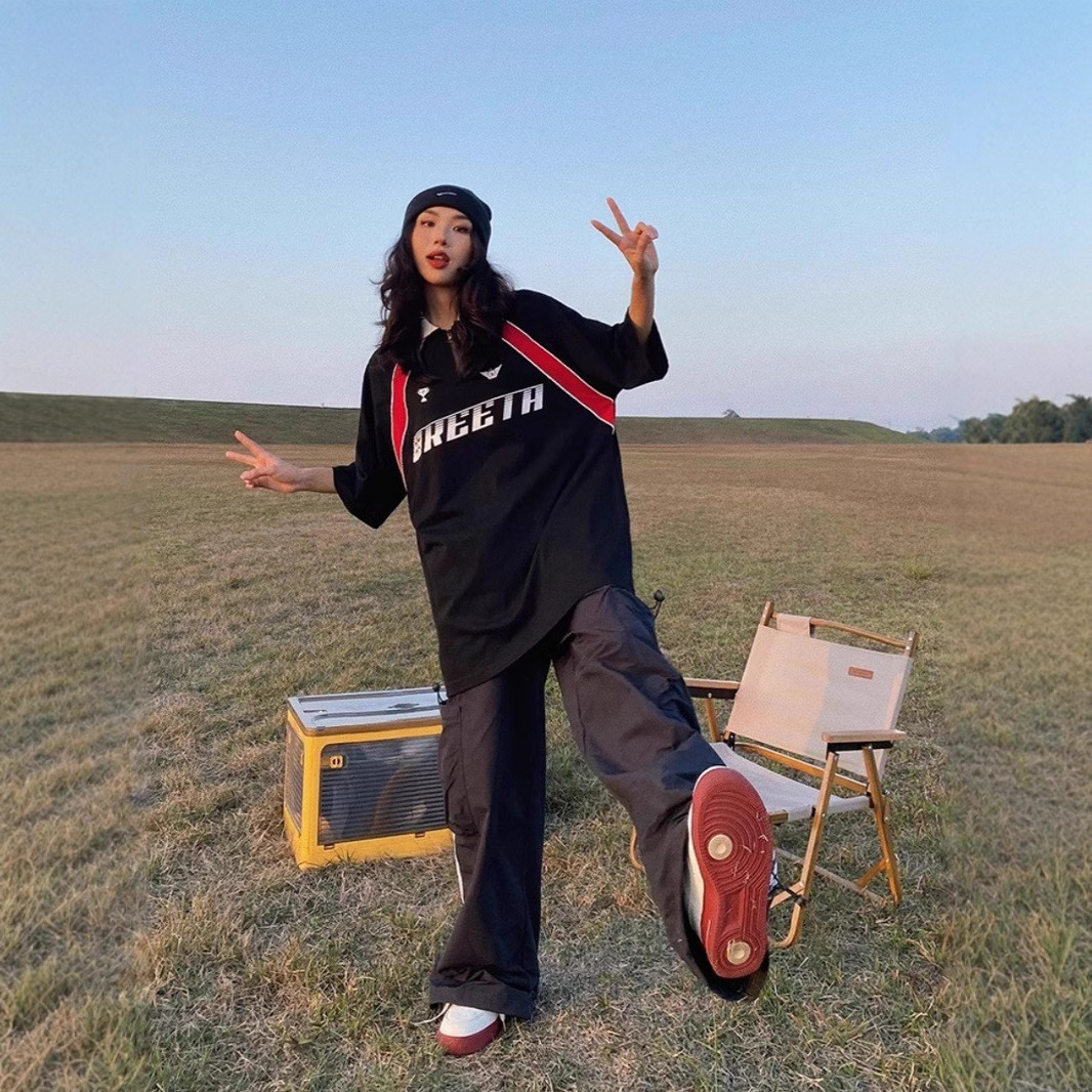 Nueva camisa POLO, solapa, uniforme de fútbol, mangas raglán, camiseta de manga corta, hombres y mujeres, moda nacional, costura estadounidense, contraste de color 2025