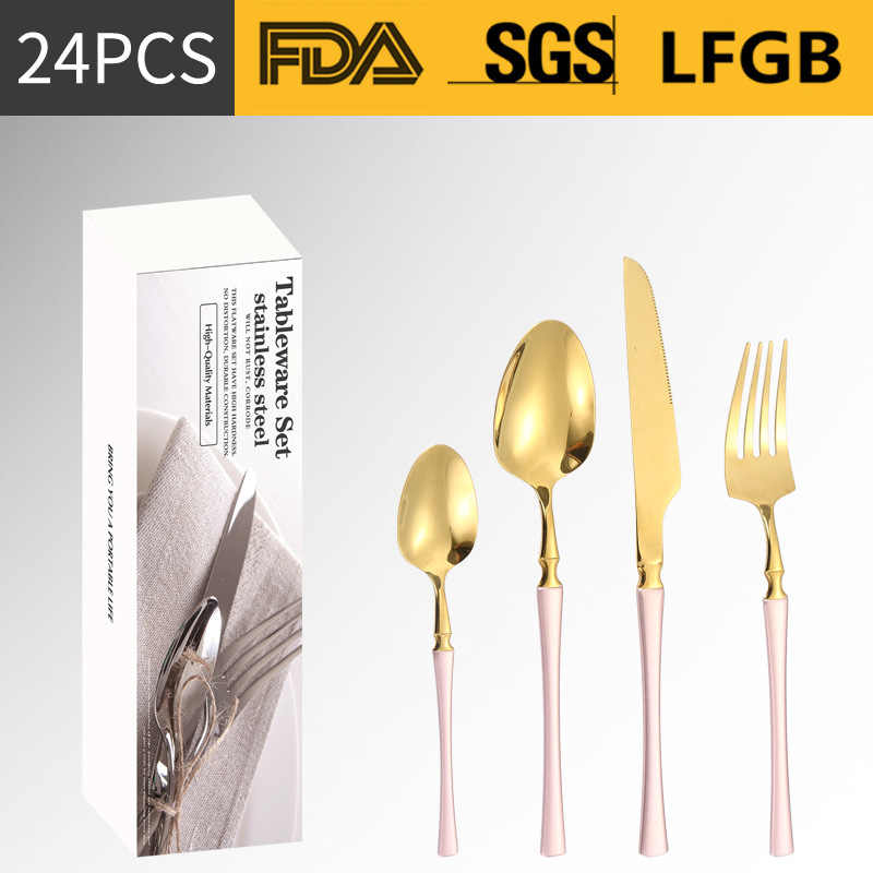 Amazon transfronteriza vajilla de acero inoxidable 16/20/24 traje cintura pequeña cuatro piezas principales caja simple cuchillo, tenedor y cuchara traje