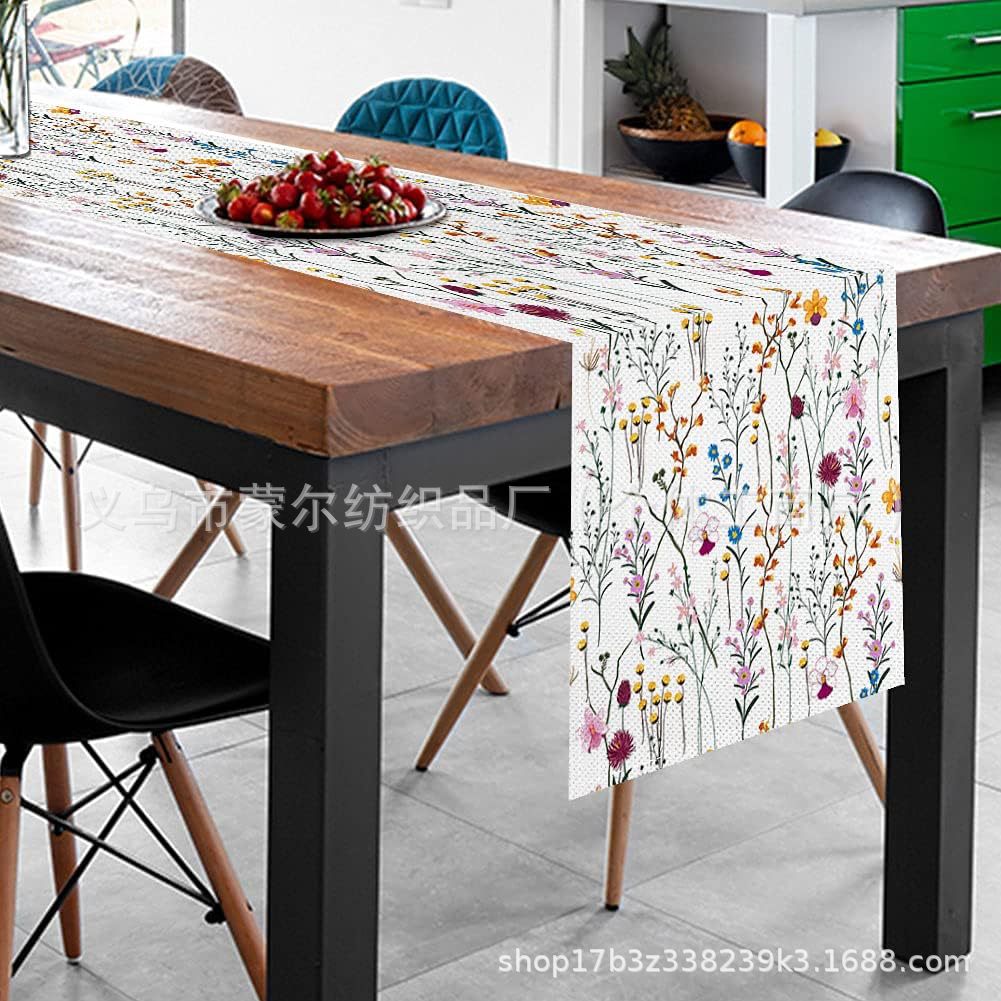 Hello Sunshine Imprint Table Bandera Transfronteriza Primavera / Verano Fiesta de la atmósfera Decoración de mesa de lino Floral Playa Mesa de mesa