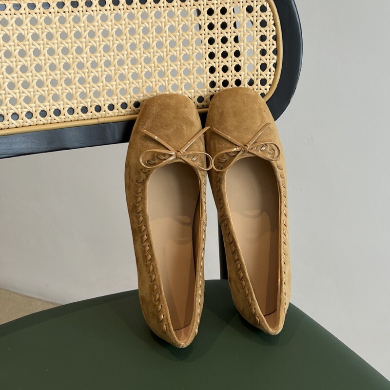French-style vintage sheepskin square-toed ballet flats with bow for women, new spring and autumn soft-soled single shoes, granny shoes French-style vintage sheepskin square-toed ballet flats with bow for women, new spring and autumn soft-soled single shoes, granny shoes